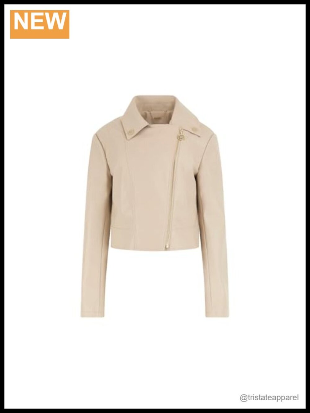 Faux Leather Cropped Moto Jacket Asymmetrical Zip Long Sleeve